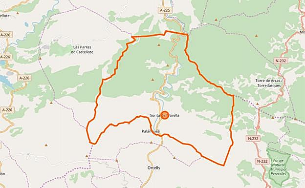 Mapa del término de Sorita, en la comarca de Els Ports.