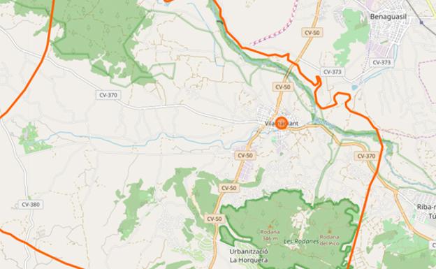 Ubicación de la carretera CV-370 a su paso por Vilamarxant.