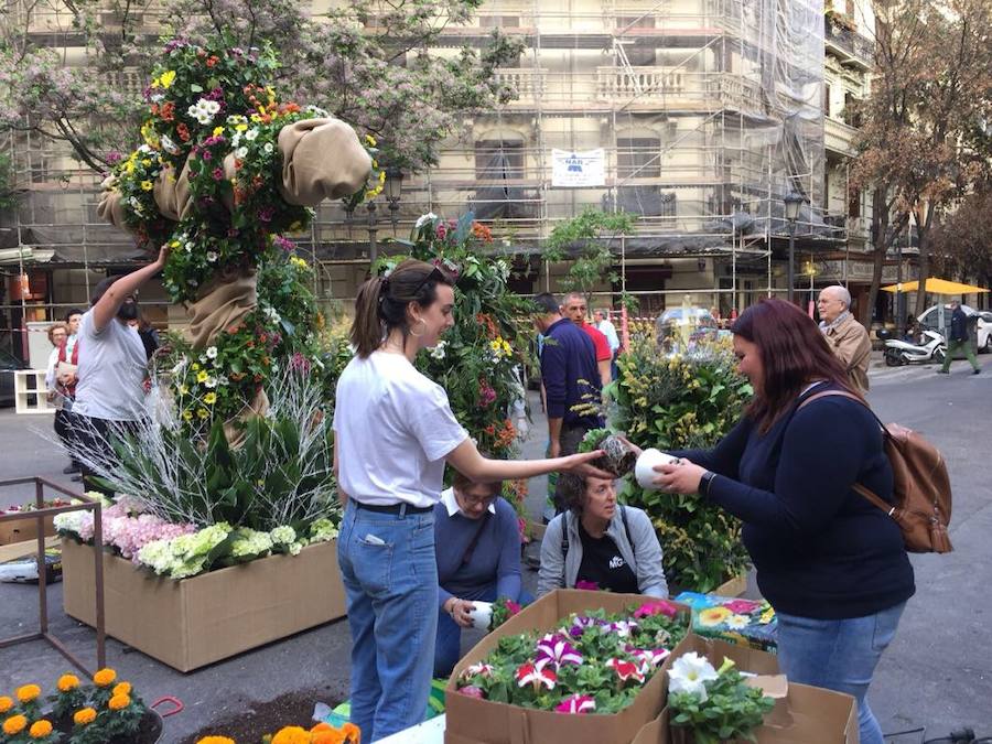 La cruz floral recostada que la Junta de Fiestas de Nuestra Señora de los Desamparados de Patraix ha creado para el concurso de Lo Rat Penat ha logrado el primer premio de la máxima categoría por el riesgo y la innovación de esta composición coordinada por el florista Cesáreo García . La entidad recibirá un diploma y 500 euros de premio. El segundo premio, con diploma y 250 euros, ha recaído en la falla Plaza de la Creu del Canyamelar-Los Ángeles, con la moderna cruz rodeada de una cometa y de la rosa de los vientos, coordinada por Sandra Serra y con un destacado número de falleros participantes. En tercer lugar ha quedado la falla Maestro Gozalbo-Conde Altea, que recibirá diploma y 125 euros. En la modalidad B, el primer premio, con diploma y 200 euros, ha sido el conjunto creado por la Associació Festes en honor al Santísisim Crist de Nazaret. En segundo puesto ha quedado la falla Luis Lamarca-Velázquez y en tercero, ha ido a parar a la falla Archiduque Carlos-Chiva.