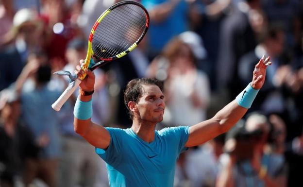 Nadal celebra su conduntente victoria ante Pella.