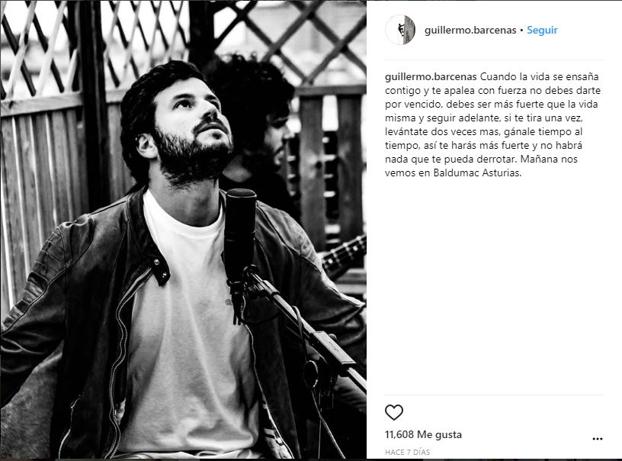 Mensaje de Wily Bárcenas en Instagram. 