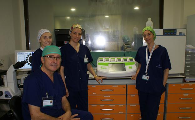 Doctor Díaz en el laboratorio junto a su equipo