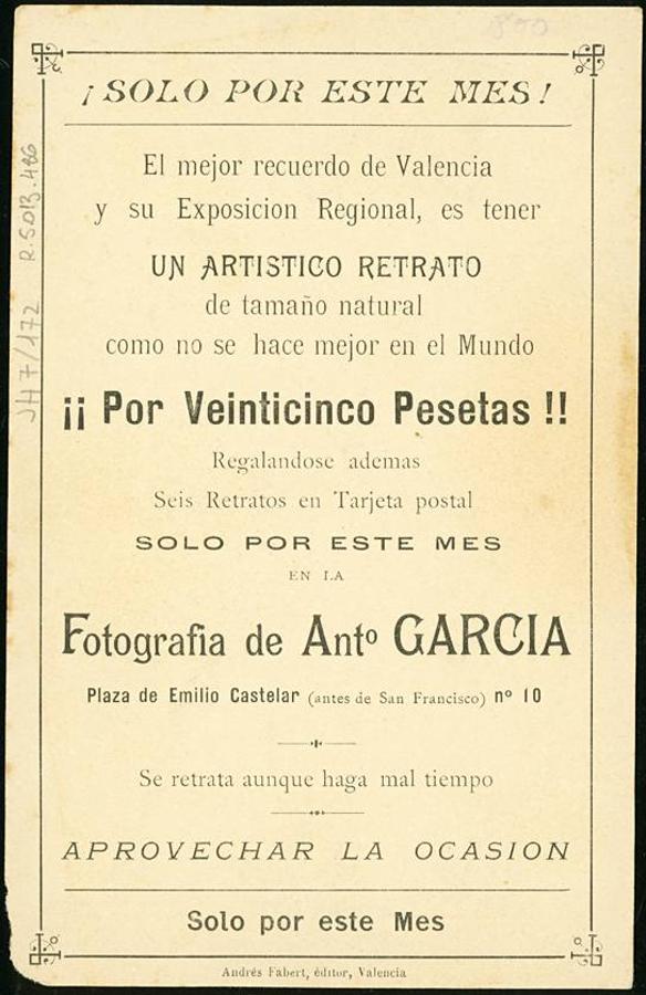 Dorso de tarjeta promocional realizada por Antonio García.