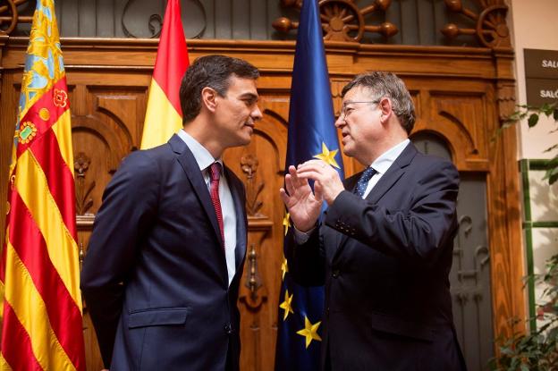 Pedro Sánchez y Ximo Puig, ayer en Castellón. 