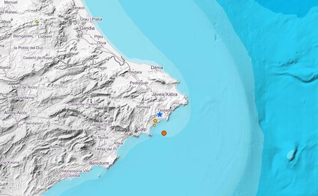 Imagen del visualizador de terremotos próximos en el que se aprecia la situación de Teulada 