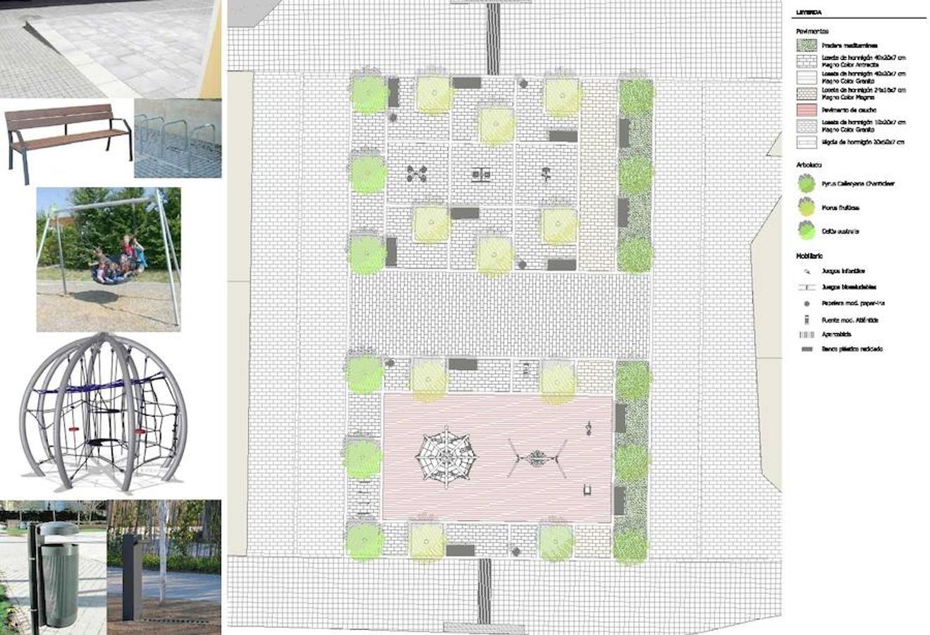 El interior de la plaza Rojas Clemente incluirá una zona ajardinada, área de juegos infantiles, instalaciones biosaludables, espacios para el descanso y las relaciones vecinales y una zona para realizar actividades al aire libre.