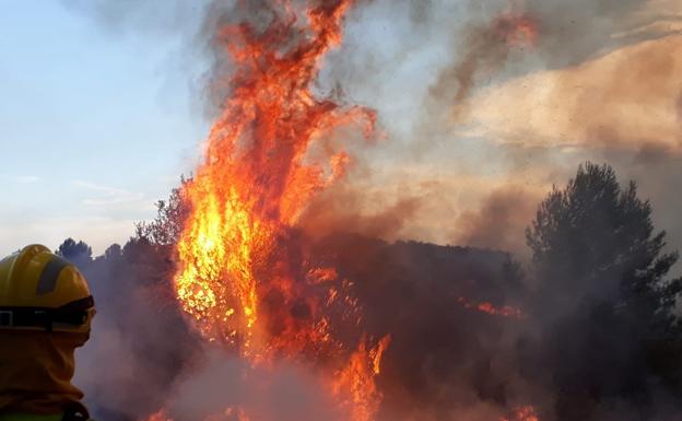 Efectivos del dispositivo en la zona del incendio de Llutxent.