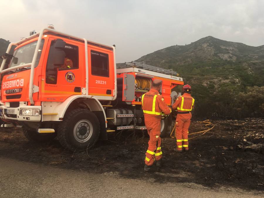 Efectivos del Consorcio Provincial de Bomberos de Valencia refrescando la zona calcinada