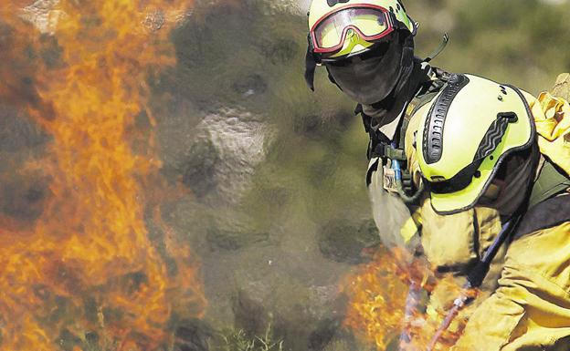 Brigadas forestales de refuerzo, procedentes de Aragón, en una imagen de archivo de un incendio en la Comunitat.