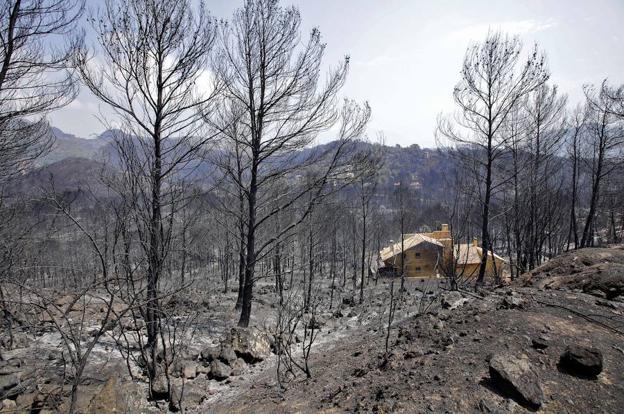 Algunas de las casas afectadas en el incendio de Llutxent, ayer. 