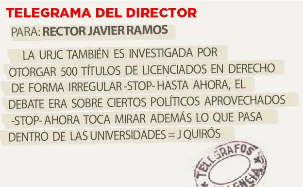 Telegrama para el rector Javier Ramos