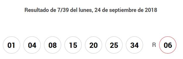 Números premiados del 7/39.