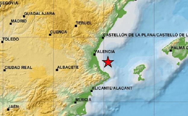 Epicentro del terremoto de magnitud 4 ante la costa valenciana.