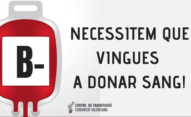 Donación de sangre en Valencia | Sanidad pide con urgencia donar sangre del grupo B negativo hoy al estar las reservas en nivel crítico