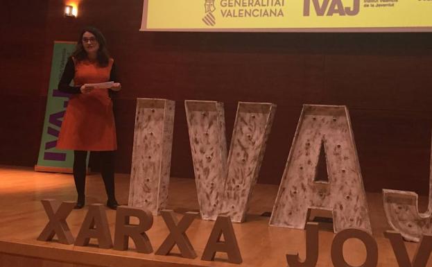 La vicepresidenta de la Generalitat, Mónica Oltra, durante la presentación del Plan de Municipalización de las Políticas de Juventud. 