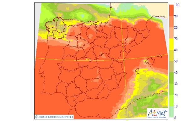 Mapa de lluvias de Aemet para el domingo.. 