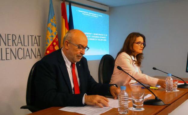 El conseller de Cooperación, Manuel Alcaraz, junto a Mónica Oltra. 