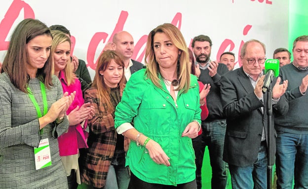 La candidata del PSOE-A a la junta de Andalucía, Susana Díaz, comparece tras conocerse los resultados de las elecciones.