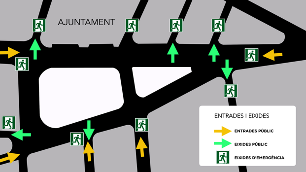 Plano de accesos a la plaza del Ayuntamiento. 