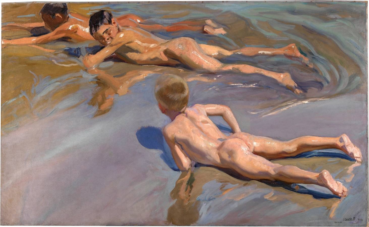 Chicos en la playa. Sorolla. 1909. Este cuadro, de 118 x 185 centímetros, viajará a Castellón. Según el museo, el artista lo debió realizar durante una estancia en Valencia.