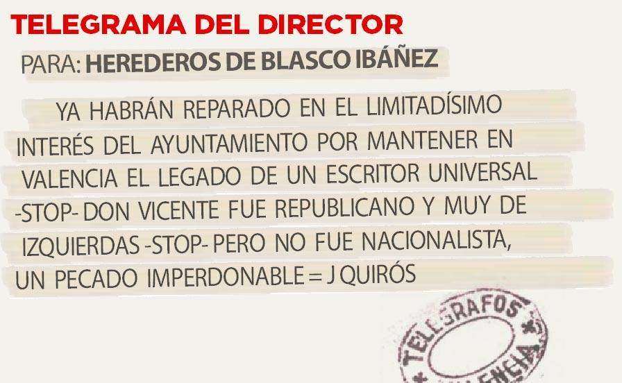 Telegrama para los herederos de Blasco Ibáñez