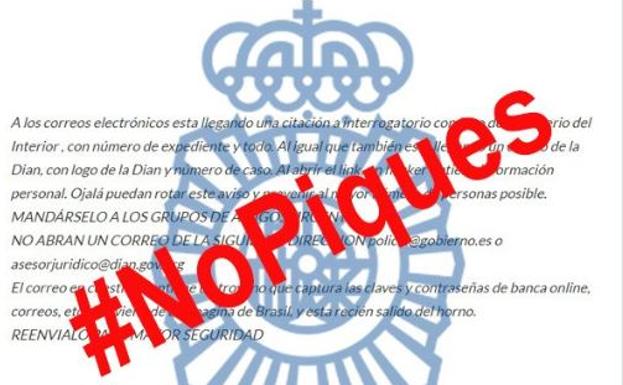 Peligroso timo | La Policía Nacional alerta de un nuevo virus por correo electrónico que cita a un interrogatorio