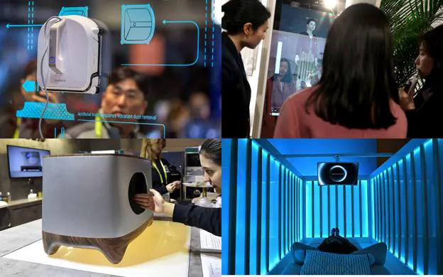 Gadgets futuristas muestre una línea de dispositivos tecnológicos