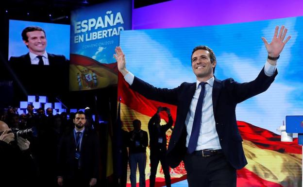 El presidente del Partido Popular, Pablo Casado, durante la clausura de la Convención de la formación.