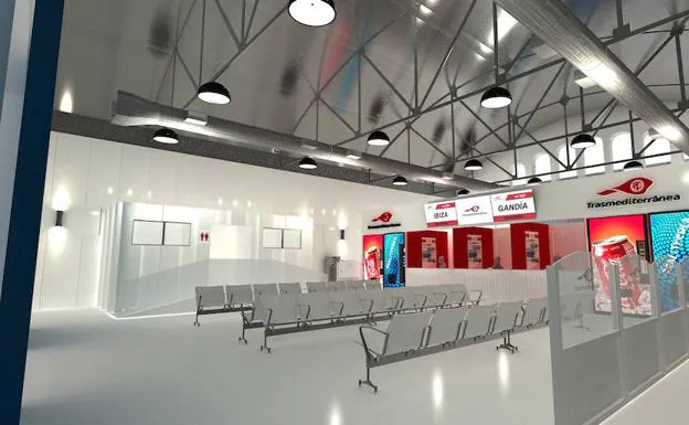 Imagen virtual de la nueva terminal de pasajeros en el puerto de Gandia. 
