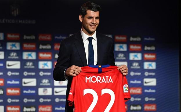 Álvaro Morata, durante su presentación como futbolista del Atlético. 