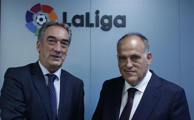 Javier Lozano y Javier Tebas, presidentes de la LNFS y de LaLiga, respectivamente.