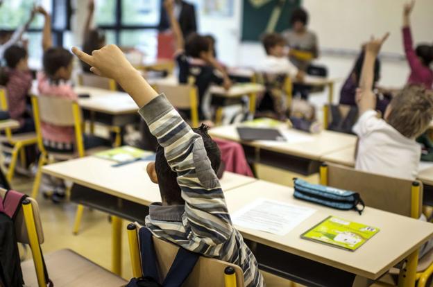 Alumnos de una clase de Primaria, durante el primer día del curso. 