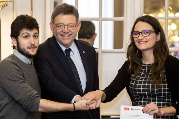 Antonio Estañ (Podemos) Ximo Puig (PSPV) y Mónica Oltra (Compromís). 