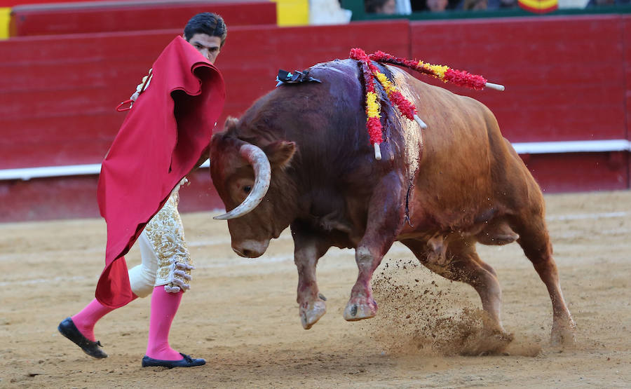 Álvaro Lorenzo , Luis David y Pablo Aguado han lidiado toros de la ganadería de Alcurrucén en la corrida de la Feria de Fallas del miércoles 13 de marzo. Pablo Aguado ha cortado una oreja.