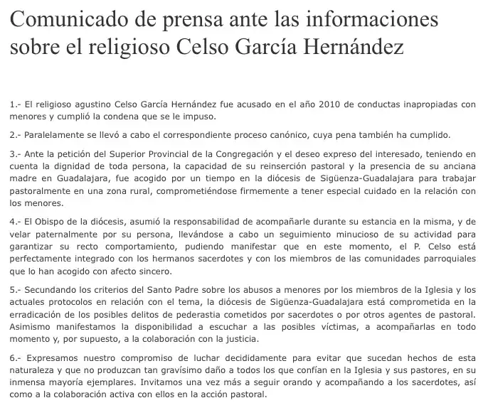 Comunicado de prensa del obispado.