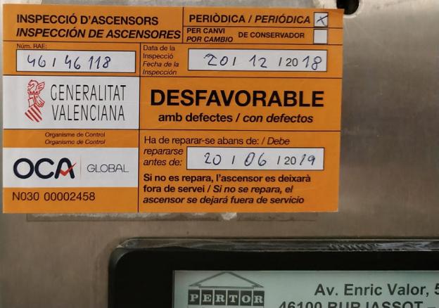 Informe desfavorable en el ascensor. 