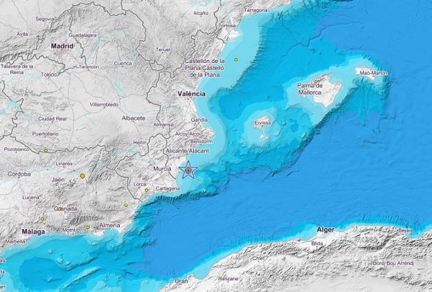 Captura de la web del Instituto Geográfico Nacional del visualizador del seísmo de ayer. 