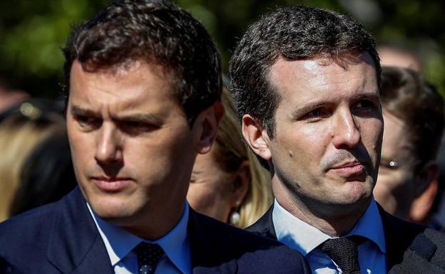 El presidente de Ciudadanos, Albert Rivera, y el presidente del PP, Pablo Casado.