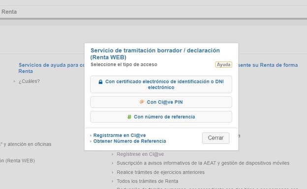 Opciones para solicitar el borrador en la web de la Agencia Tributaria.