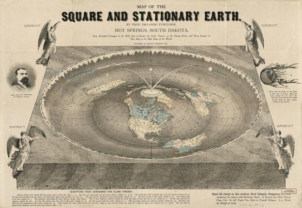 Un mapa de 1893 muestra la Tierra como cuadrada e inmóvil. 