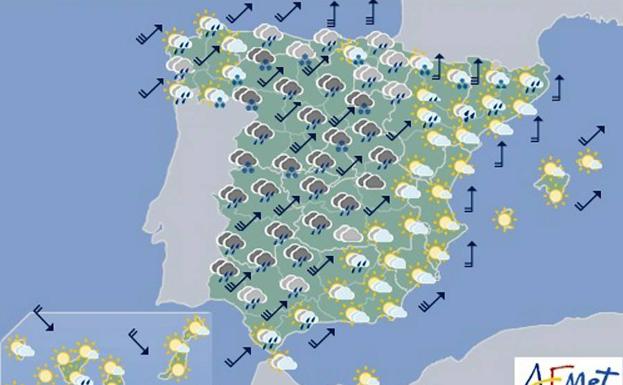 Previsión de Aemet para el miércoles 24 de abril, de 12 a 24 horas.