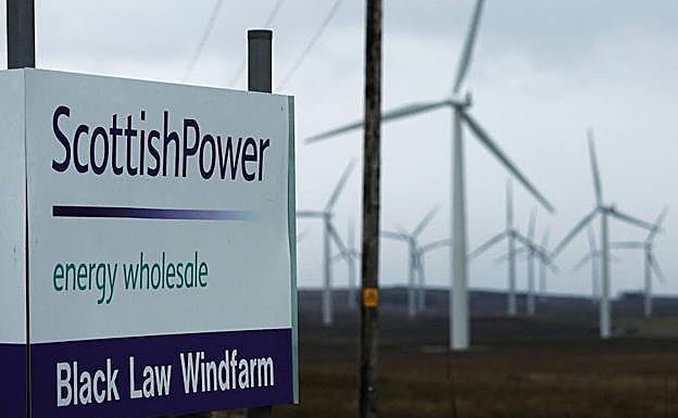 Entrada del parque eólico que la compañía energética Scottish Power tiene en Edimburgo. 