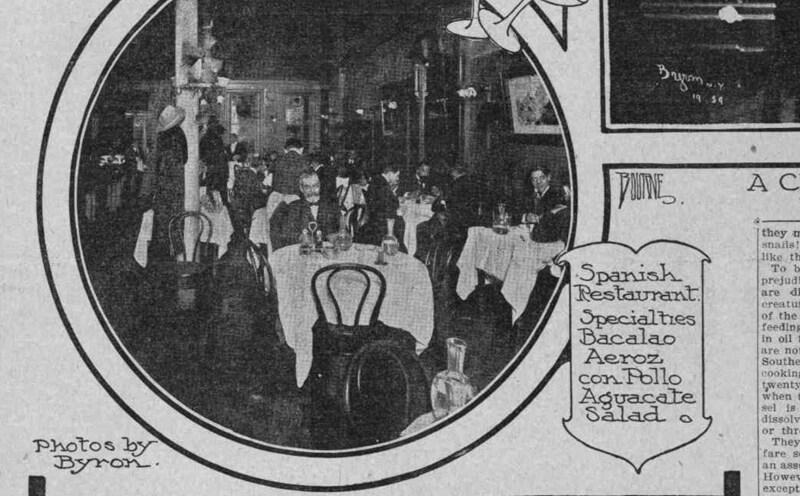 Fotografía del comedor de un restaurante español en Nueva York, 1906. Hemeroteca New York Herald.