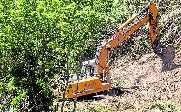 Una máquina trabaja en el barranco.