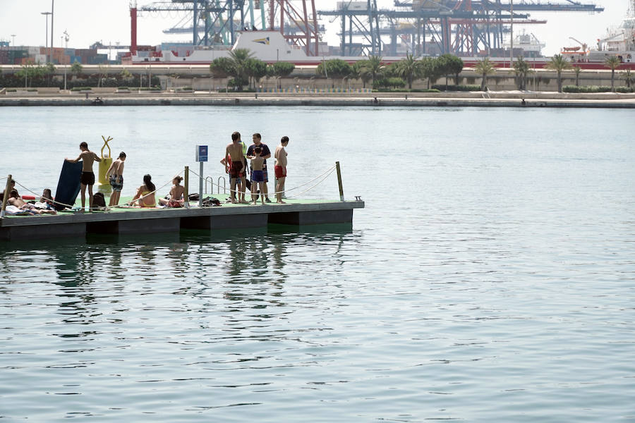 La nueva piscina natural de La Marina se ha convertido ya en la atracción de ocio de Valencia de moda este verano. Los valencianos han aprovechado este fin de semana de calor intenso para remojarse en las aguas del puerto. 