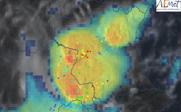 Mapa de rayos el sábado por la tarde en la provincia de Valencia. 