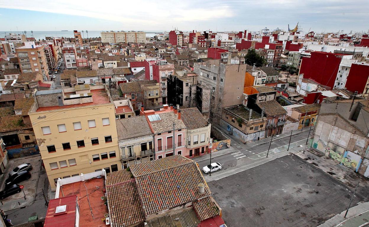 Vista aérea del barrio del Cabanyal. 