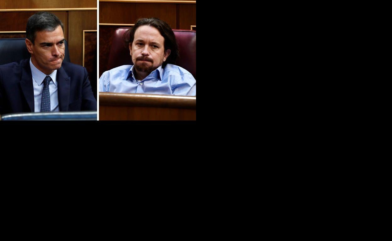 Pedro Sánchez y Pablo Iglesias, durante la votación de investidura en el Congreso.