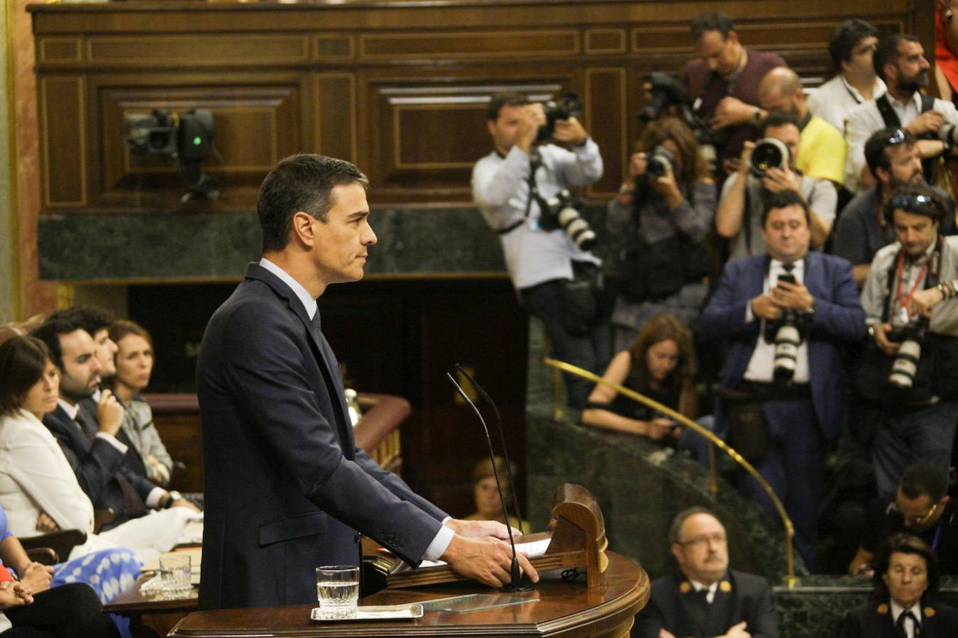 Pedro Sánchez durante su intervención en la tercera sesión de investidura.