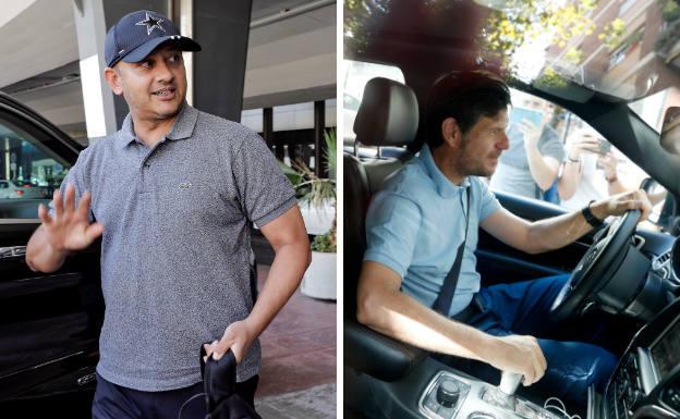 Anil Murthy, a su llegada al aeropuerto de Manises, procedente de Singapur, y Mateo Alemany, llegando al club.